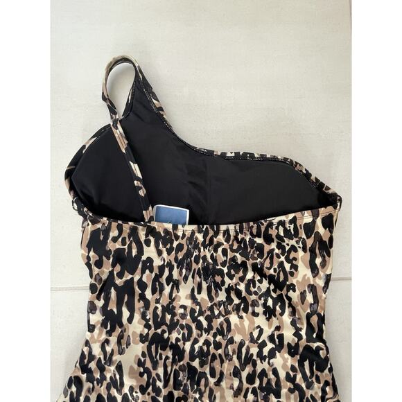 Ellen Tracy Swim One Piece Swimsuit One Shoulder Print Swimwear - Picture 6 of 8